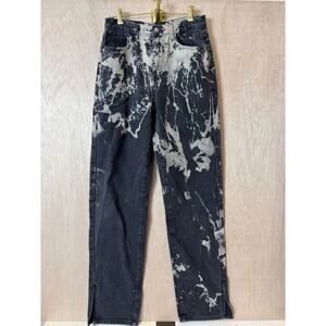 Nasty Gal Denim Acid Splash Jeans Black White Bleach Splatter Side Slit Straight
